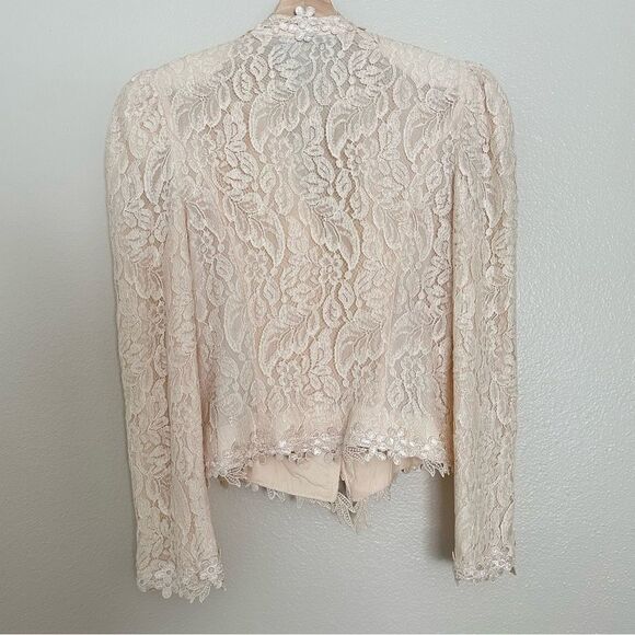 Vintage Formal Coquette Lace Beaded Embroidered Soft Pink Floral Button Blazer - Picture 2 of 8